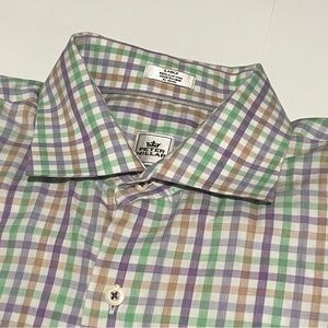 Peter Millar Men's Green and Purple Plaid Shirt